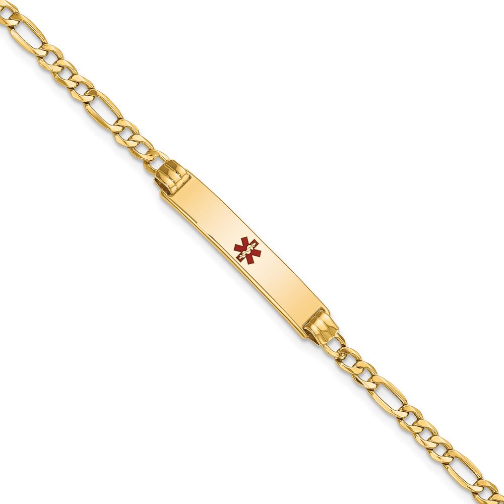 14K Yellow Gold Medical Alert Bracelet with Red Enamel Figaro Link - 7" Length by Oro Pregiato