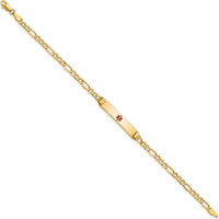 14K Yellow Gold Medical Alert Bracelet with Red Enamel Figaro Link - 7" Length by Oro Pregiato