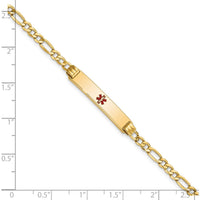 14K Yellow Gold Medical Alert Bracelet with Red Enamel Figaro Link - 7" Length by Oro Pregiato