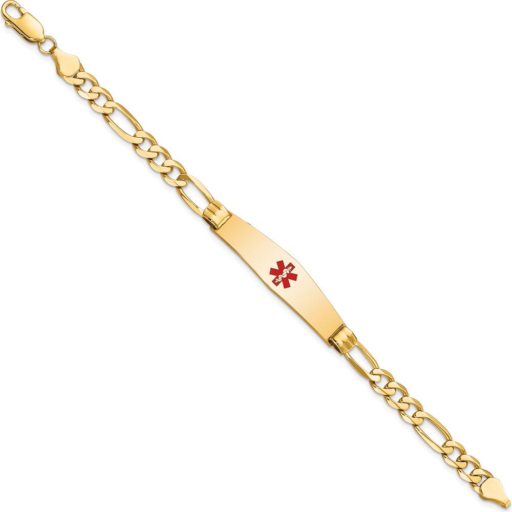 14K Yellow Gold Medical Alert Bracelet with Red Enamel Medical Charm - 8" Figaro Link by Oro Pregiato