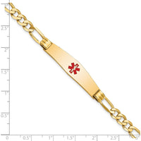 14K Yellow Gold Medical Alert Bracelet with Red Enamel Medical Charm - 8" Figaro Link by Oro Pregiato