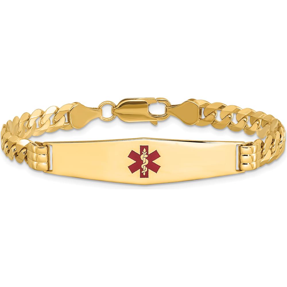 14K Yellow Gold Medical Alert Bracelet with Red Enamel Medical Symbol - 7" Curb Link Chain by Oro Pregiato
