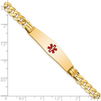 14K Yellow Gold Medical Alert Bracelet with Red Enamel Medical Symbol - 7" Curb Link Chain by Oro Pregiato