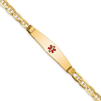 14K Yellow Gold Medical Alert Bracelet with Red Enamel Medical Symbol - 7" Length by Oro Pregiato