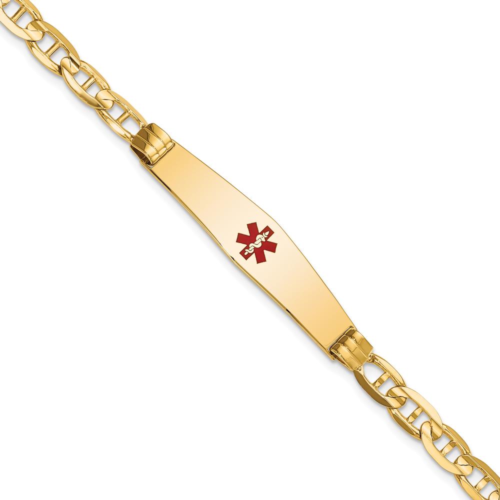 14K Yellow Gold Medical Alert Bracelet with Red Enamel Medical Symbol - 7" Length by Oro Pregiato