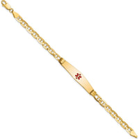 14K Yellow Gold Medical Alert Bracelet with Red Enamel Medical Symbol - 7" Length by Oro Pregiato