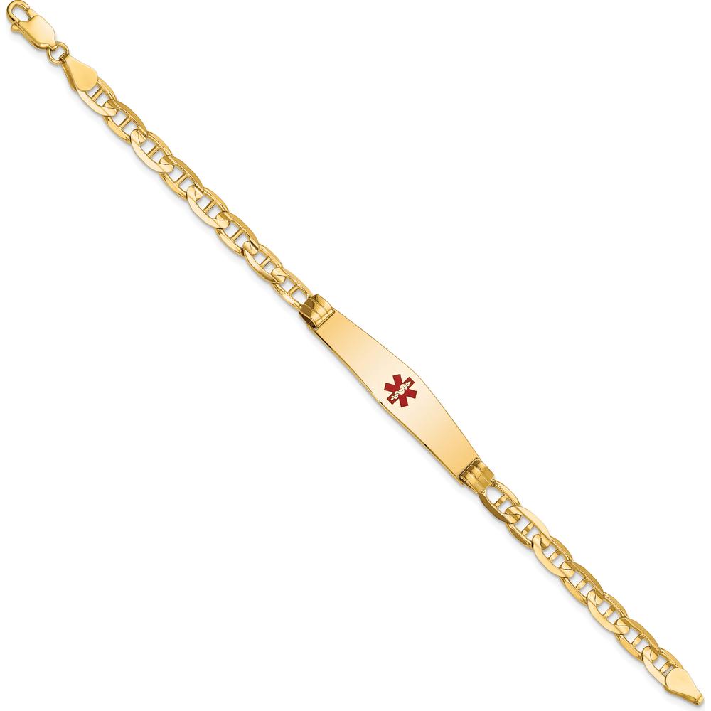 14K Yellow Gold Medical Alert Bracelet with Red Enamel Medical Symbol - 7" Length by Oro Pregiato