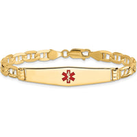 14K Yellow Gold Medical Alert Bracelet with Red Enamel Medical Symbol - 7" Length by Oro Pregiato