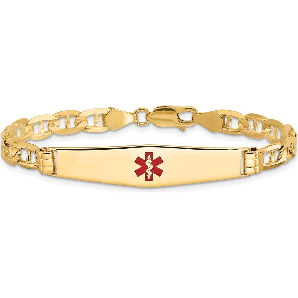 14K Yellow Gold Medical Alert Bracelet with Red Enamel Medical Symbol - 7" Length by Oro Pregiato
