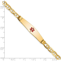 14K Yellow Gold Medical Alert Bracelet with Red Enamel Medical Symbol - 7" Length by Oro Pregiato