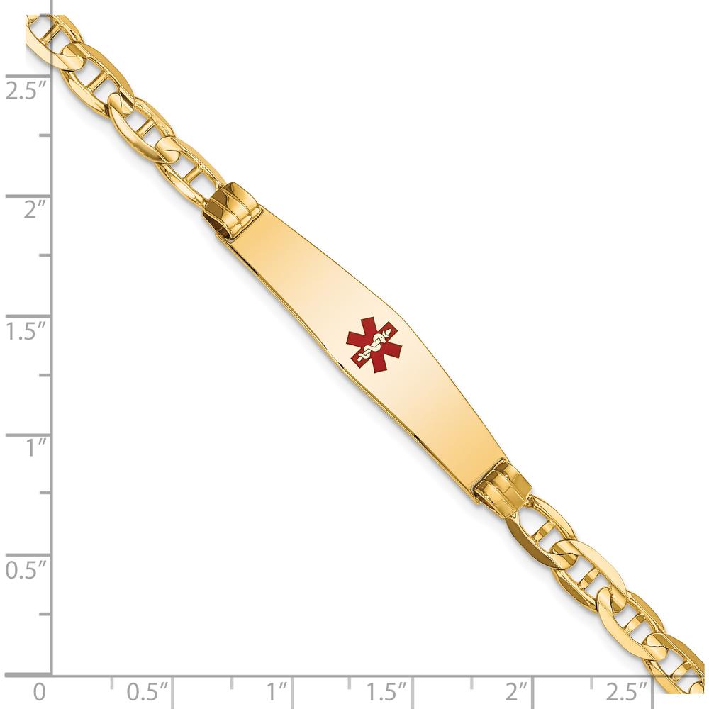14K Yellow Gold Medical Alert Bracelet with Red Enamel Medical Symbol - 7" Length by Oro Pregiato