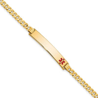 14K Yellow Gold Medical Alert Bracelet with Red Enamel Medical Symbol - 8" Curb Link Design by Oro Pregiato