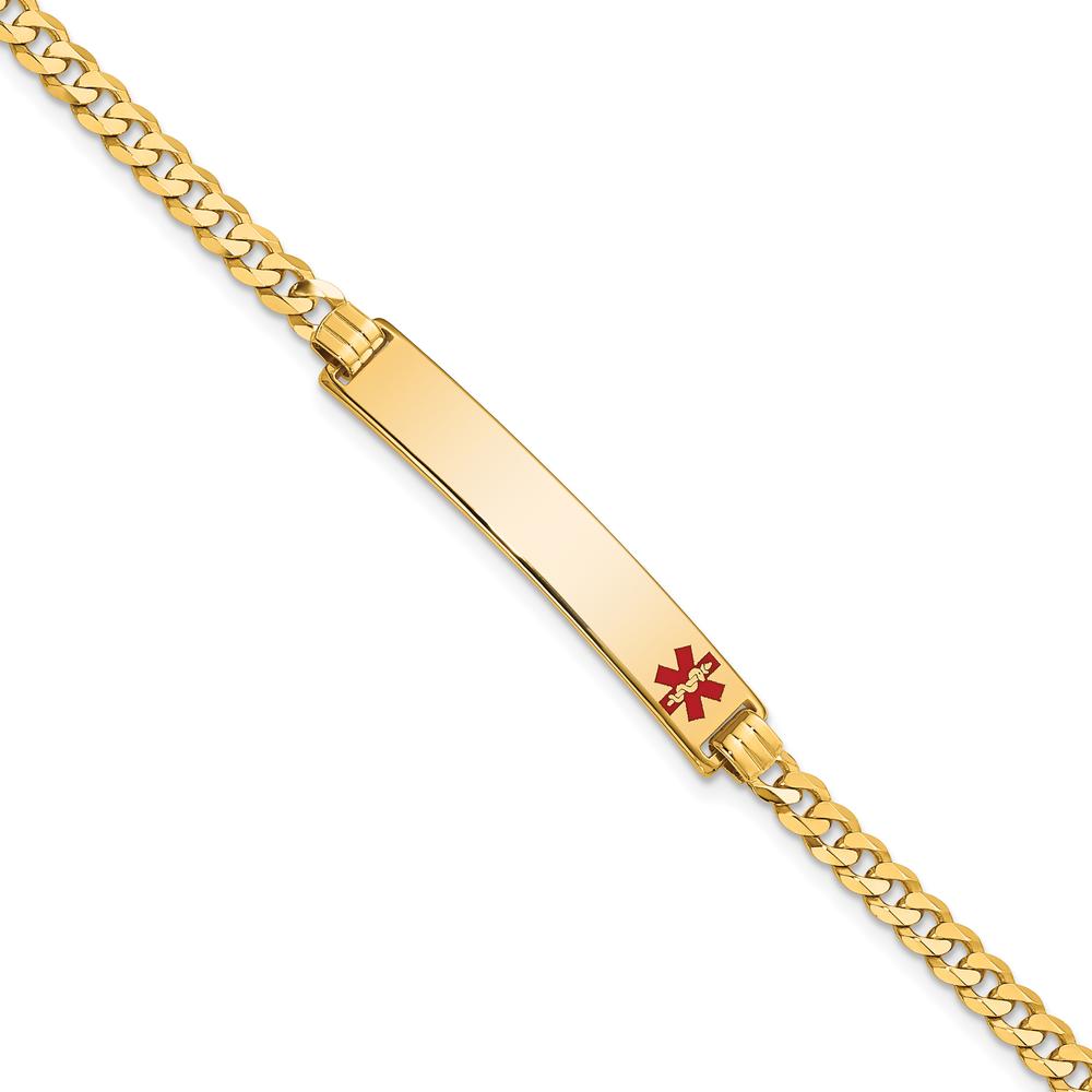 14K Yellow Gold Medical Alert Bracelet with Red Enamel Medical Symbol - 8" Curb Link Design by Oro Pregiato