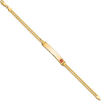 14K Yellow Gold Medical Alert Bracelet with Red Enamel Medical Symbol - 8" Curb Link Design by Oro Pregiato