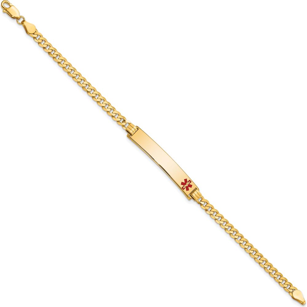 14K Yellow Gold Medical Alert Bracelet with Red Enamel Medical Symbol - 8" Curb Link Design by Oro Pregiato