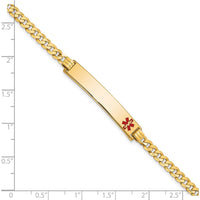 14K Yellow Gold Medical Alert Bracelet with Red Enamel Medical Symbol - 8" Curb Link Design by Oro Pregiato