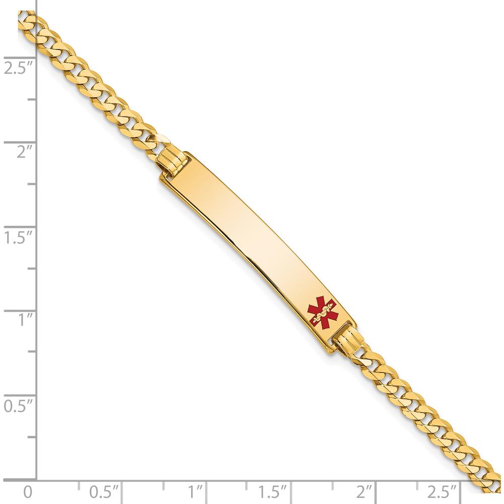 14K Yellow Gold Medical Alert Bracelet with Red Enamel Medical Symbol - 8" Curb Link Design by Oro Pregiato