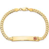 14K Yellow Gold Medical Alert Bracelet with Red Enamel Medical Symbol - 8" Curb Link Design by Oro Pregiato