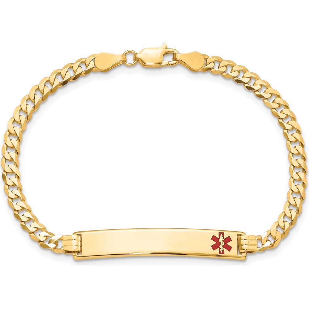 14K Yellow Gold Medical Alert Bracelet with Red Enamel Medical Symbol - 8" Curb Link Design by Oro Pregiato