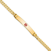 14K Yellow Gold Medical Alert Bracelet with Red Enamel Medical Symbol - 8" Length by Oro Pregiato