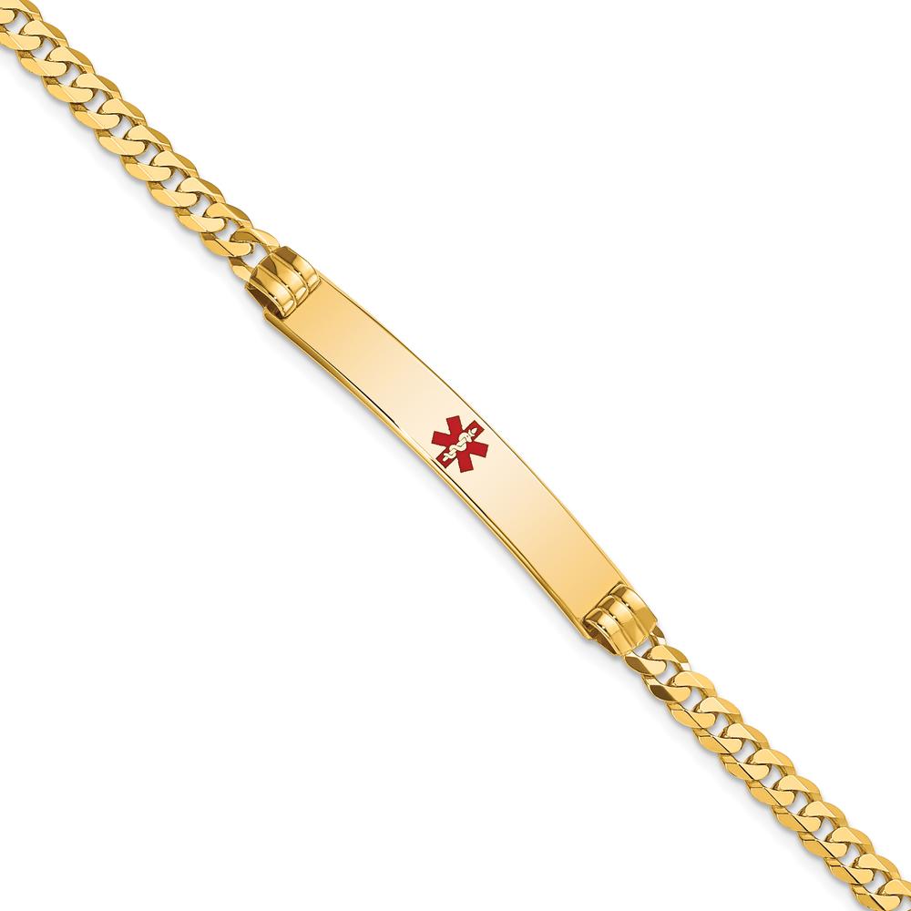 14K Yellow Gold Medical Alert Bracelet with Red Enamel Medical Symbol - 8" Length by Oro Pregiato