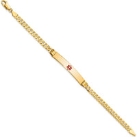 14K Yellow Gold Medical Alert Bracelet with Red Enamel Medical Symbol - 8" Length by Oro Pregiato