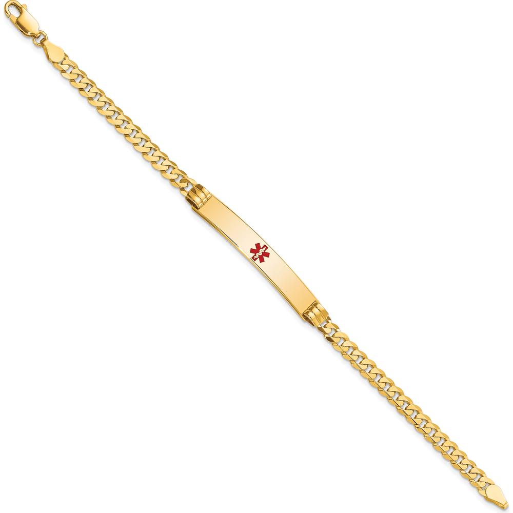 14K Yellow Gold Medical Alert Bracelet with Red Enamel Medical Symbol - 8" Length by Oro Pregiato