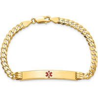 14K Yellow Gold Medical Alert Bracelet with Red Enamel Medical Symbol - 8" Length by Oro Pregiato
