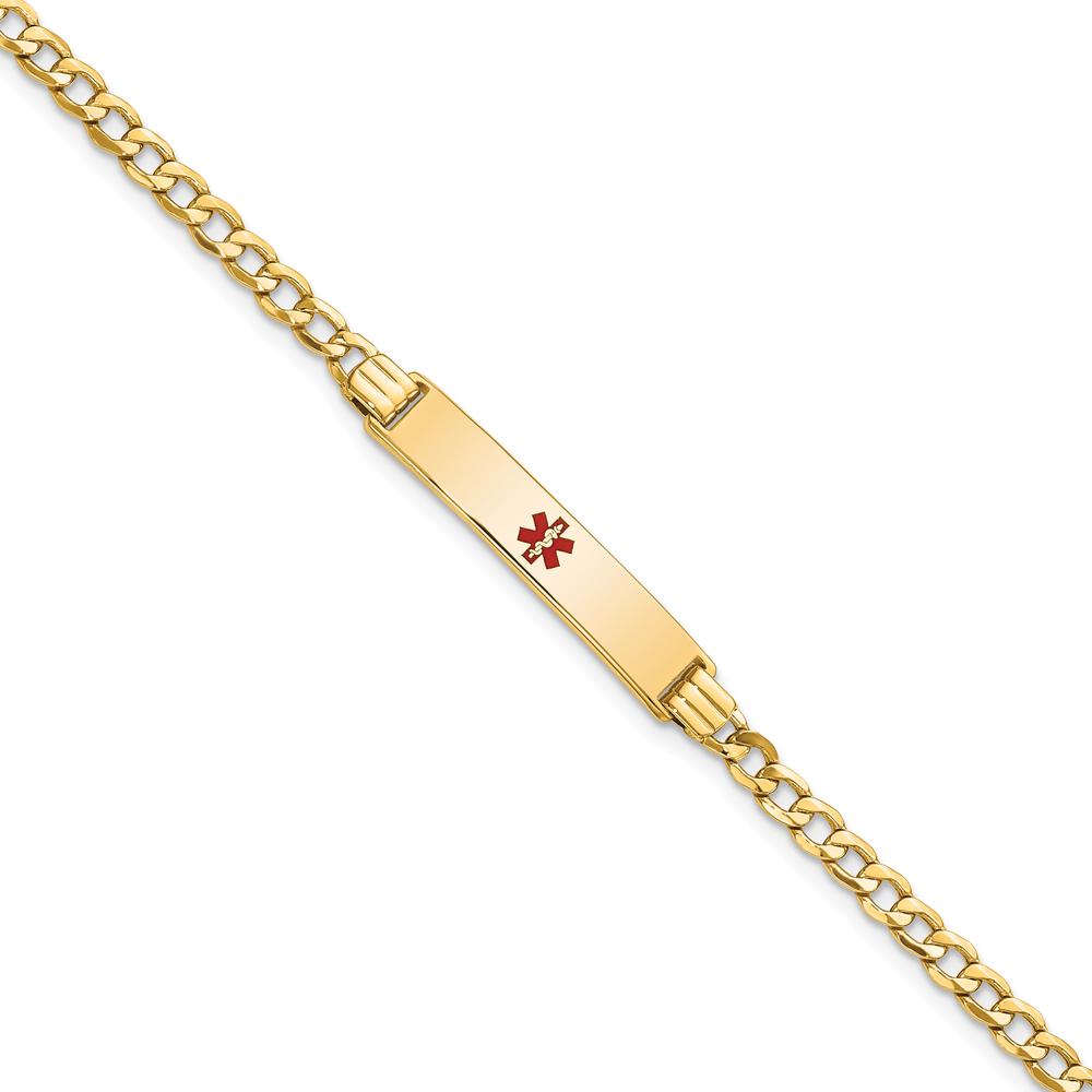 14K Yellow Gold Medical Alert Bracelet with Red Enamel Medical Symbol and Cuban Link Chain - 7" by Oro Pregiato