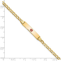 14K Yellow Gold Medical Alert Bracelet with Red Enamel Medical Symbol and Cuban Link Chain - 7" by Oro Pregiato