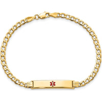 14K Yellow Gold Medical Alert Bracelet with Red Enamel Medical Symbol and Cuban Link Chain - 7" by Oro Pregiato