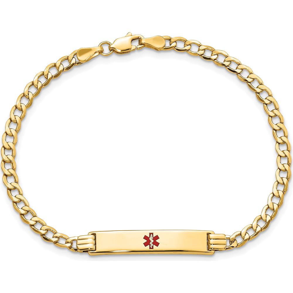 14K Yellow Gold Medical Alert Bracelet with Red Enamel Medical Symbol and Cuban Link Chain - 7" by Oro Pregiato