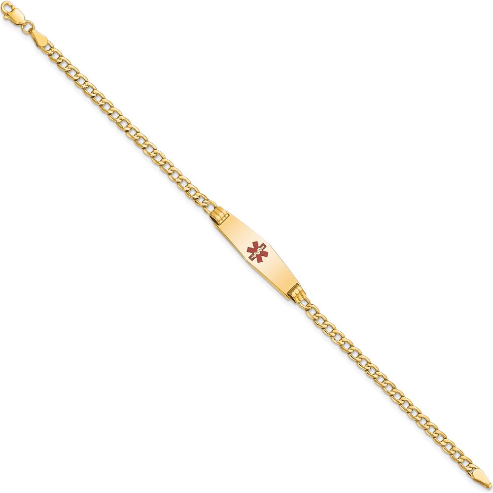 14K Yellow Gold Medical Alert Bracelet with Red Enamel Medical Symbol and Cuban Link Design - 7" Length by Oro Pregiato