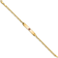 14K Yellow Gold Medical Alert Bracelet with Red Enamel Medical Symbol for Children - 6" Length by Oro Pregiato