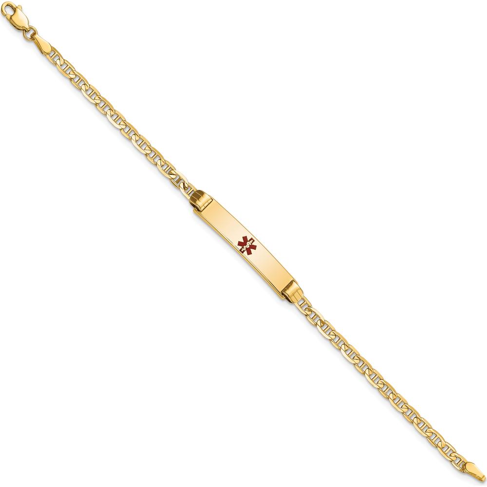 14K Yellow Gold Medical Alert Bracelet with Red Enamel Medical Symbol for Children - 6" Length by Oro Pregiato