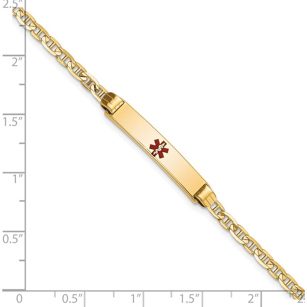 14K Yellow Gold Medical Alert Bracelet with Red Enamel Medical Symbol for Children - 6" Length by Oro Pregiato
