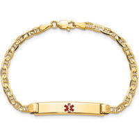 14K Yellow Gold Medical Alert Bracelet with Red Enamel Medical Symbol for Children - 6" Length by Oro Pregiato