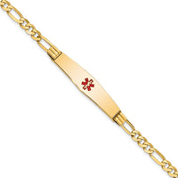 14K Yellow Gold Medical Alert Bracelet with Red Enamel Medical Symbol on Figaro Chain - 8" Length by Oro Pregiato