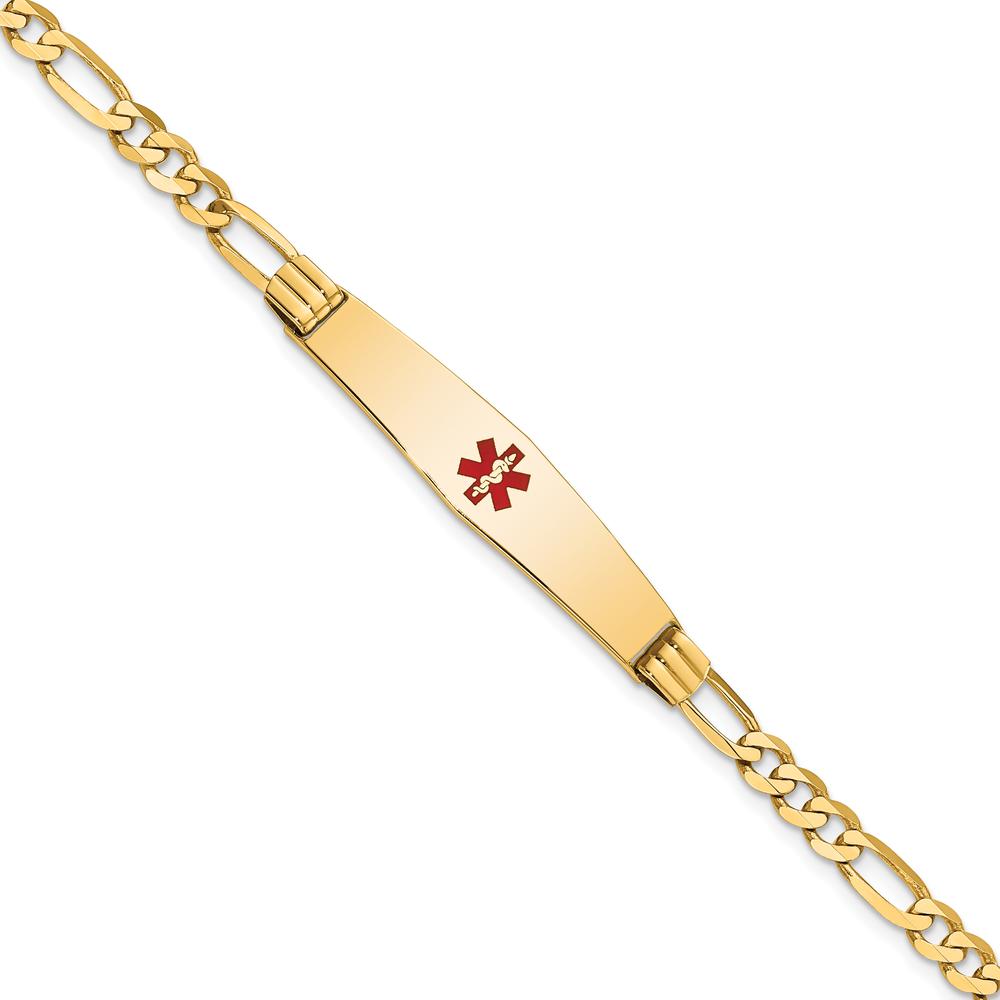 14K Yellow Gold Medical Alert Bracelet with Red Enamel Medical Symbol on Figaro Chain - 8" Length by Oro Pregiato
