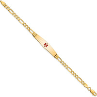 14K Yellow Gold Medical Alert Bracelet with Red Enamel Medical Symbol on Figaro Chain - 8" Length by Oro Pregiato