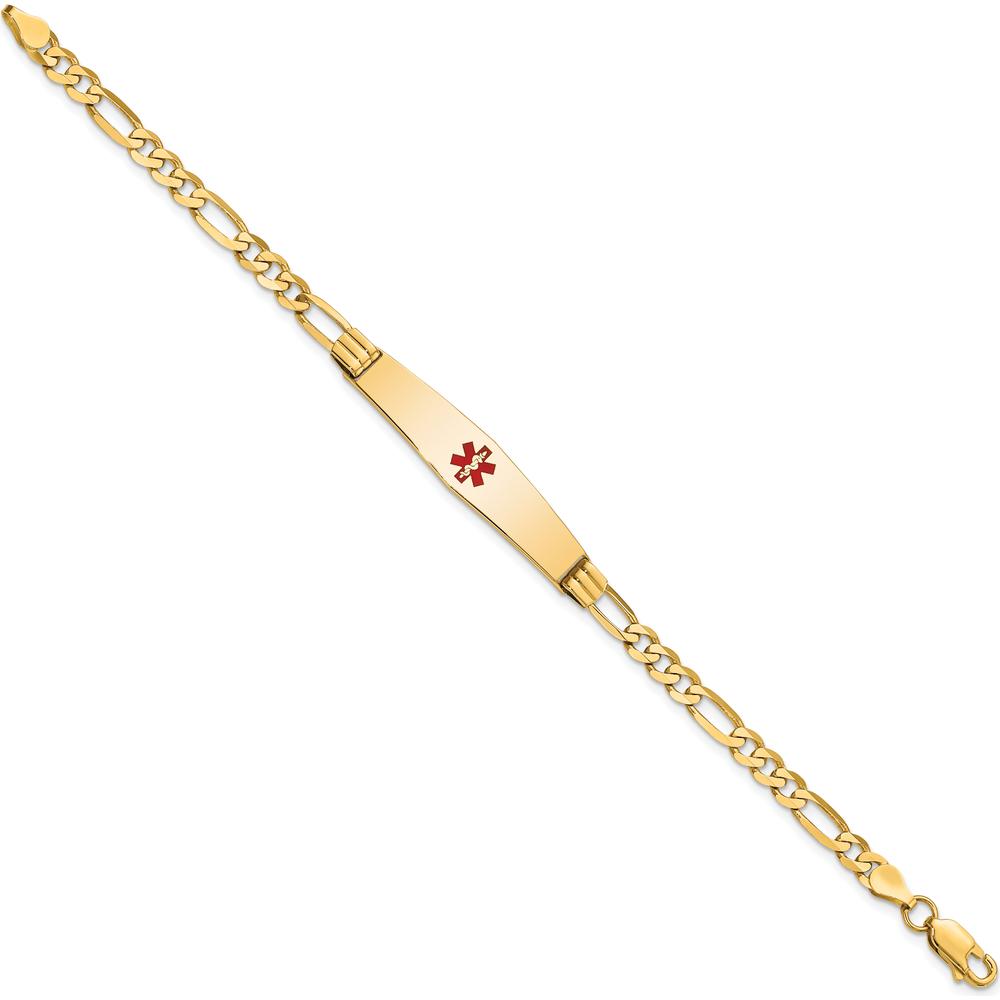14K Yellow Gold Medical Alert Bracelet with Red Enamel Medical Symbol on Figaro Chain - 8" Length by Oro Pregiato