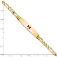 14K Yellow Gold Medical Alert Bracelet with Red Enamel Medical Symbol on Figaro Chain - 8" Length by Oro Pregiato