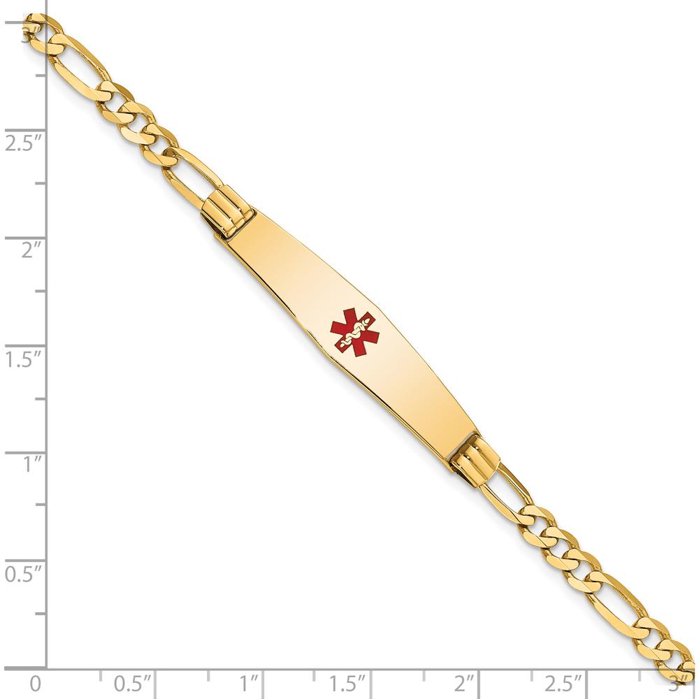 14K Yellow Gold Medical Alert Bracelet with Red Enamel Medical Symbol on Figaro Chain - 8" Length by Oro Pregiato