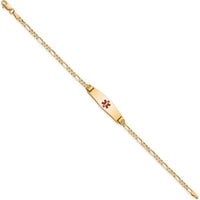 14K Yellow Gold Medical Alert Bracelet with Red Enamel Medical Symbol on Figaro Chain - 8" by Oro Pregiato