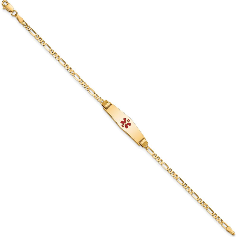 14K Yellow Gold Medical Alert Bracelet with Red Enamel Medical Symbol on Figaro Chain - 8" by Oro Pregiato