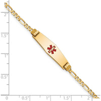 14K Yellow Gold Medical Alert Bracelet with Red Enamel Medical Symbol on Figaro Chain - 8" by Oro Pregiato