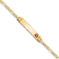 14K Yellow Gold Medical Alert Bracelet with Red Enamel Medical Symbol on Figaro Link Chain - 8" Length by Oro Pregiato