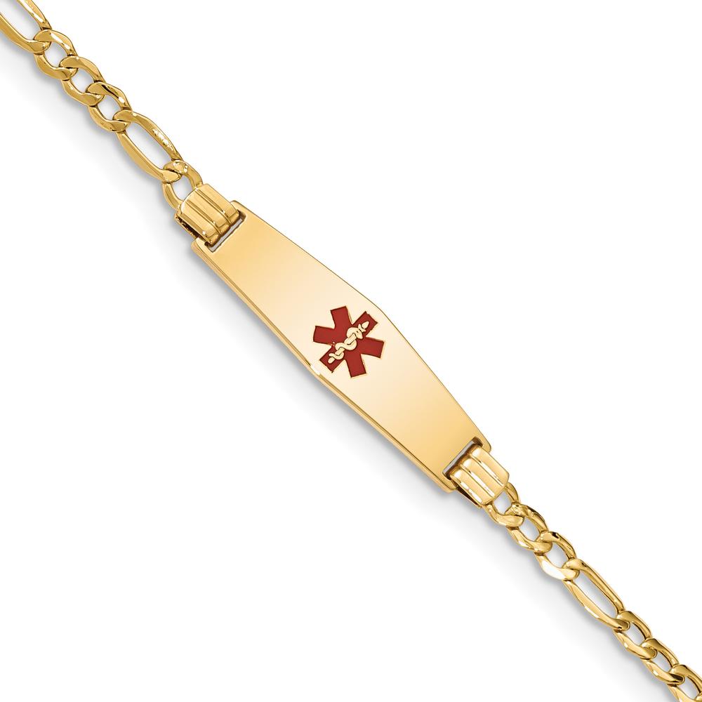 14K Yellow Gold Medical Alert Bracelet with Red Enamel Medical Symbol on Figaro Link Chain - 8" Length by Oro Pregiato
