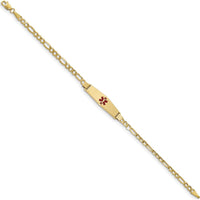 14K Yellow Gold Medical Alert Bracelet with Red Enamel Medical Symbol on Figaro Link Chain - 8" Length by Oro Pregiato