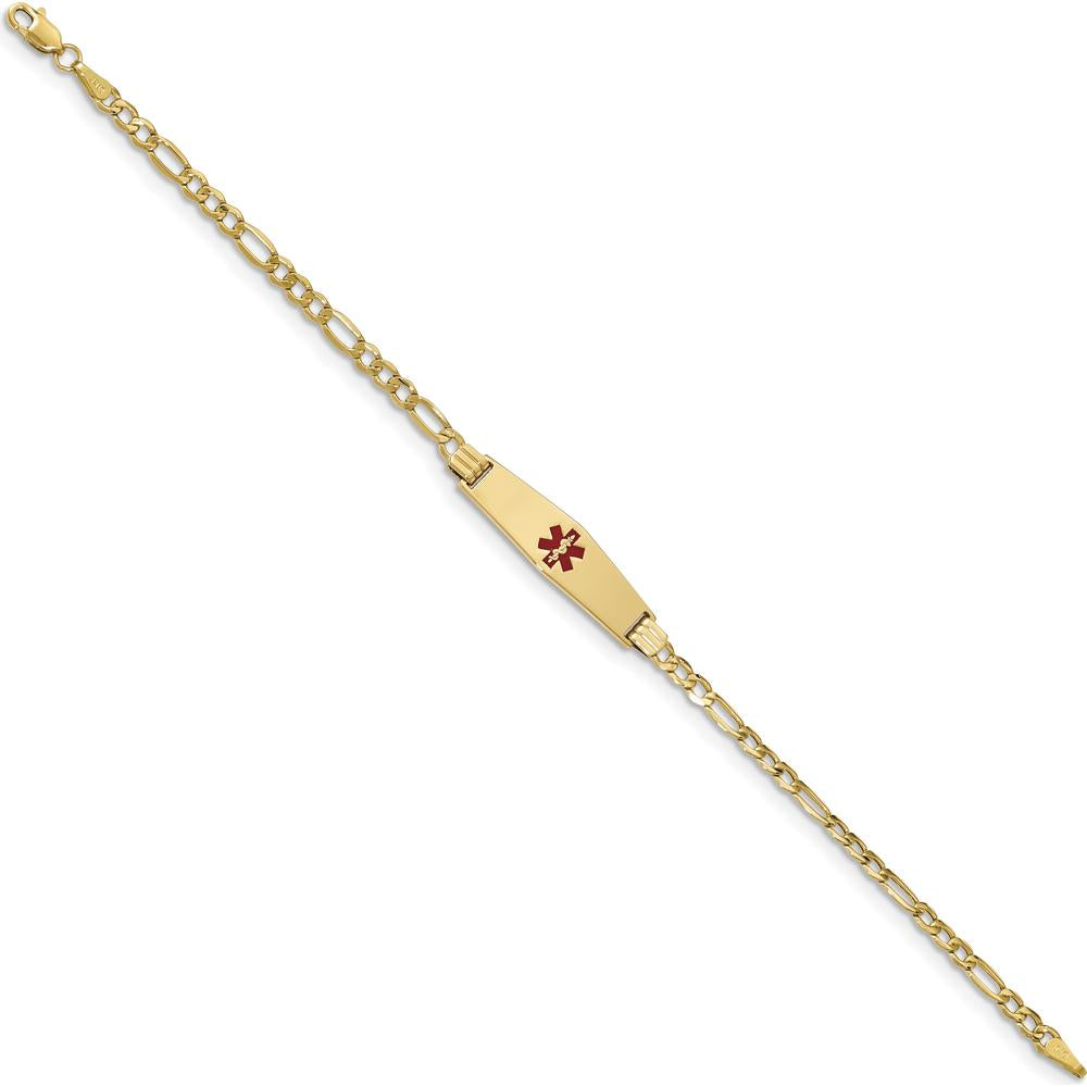 14K Yellow Gold Medical Alert Bracelet with Red Enamel Medical Symbol on Figaro Link Chain - 8" Length by Oro Pregiato